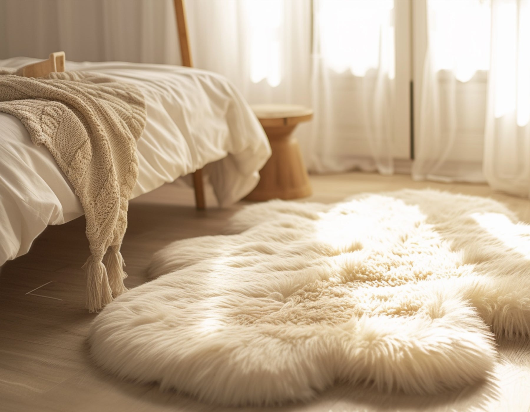 Besonders flauschige Teppich vorleger Rabbit Serie mit flauschigem Kunstfell Haptik und Optik, in Schafswolle-Form.